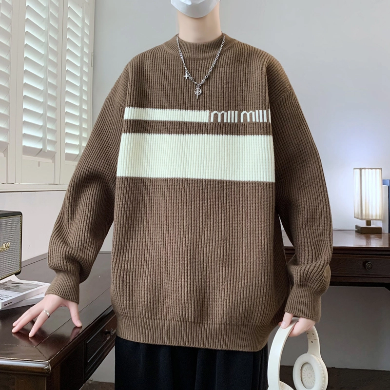 百胜狐 百胜狐男冬季圆领内搭衣服青少年慵懒风保暖冬装打底针织衫 男款