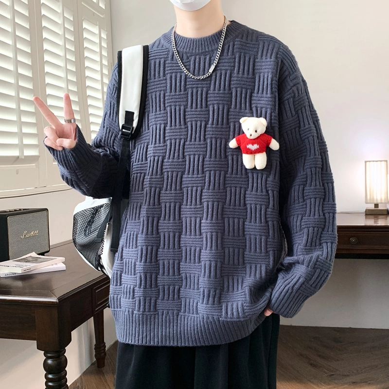 百胜狐 立体小熊冬季本命年内搭长袖针织衫 男款