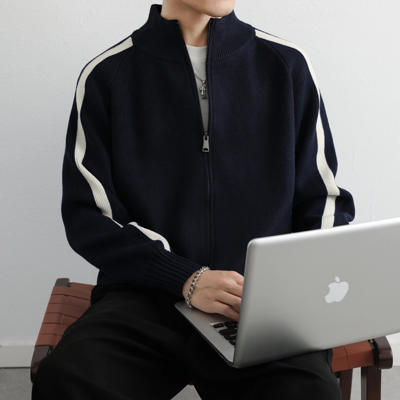 百胜狐 百胜狐男士冬季外套开衫长袖立领保暖休闲拉链潮牌上衣针织衫 男款