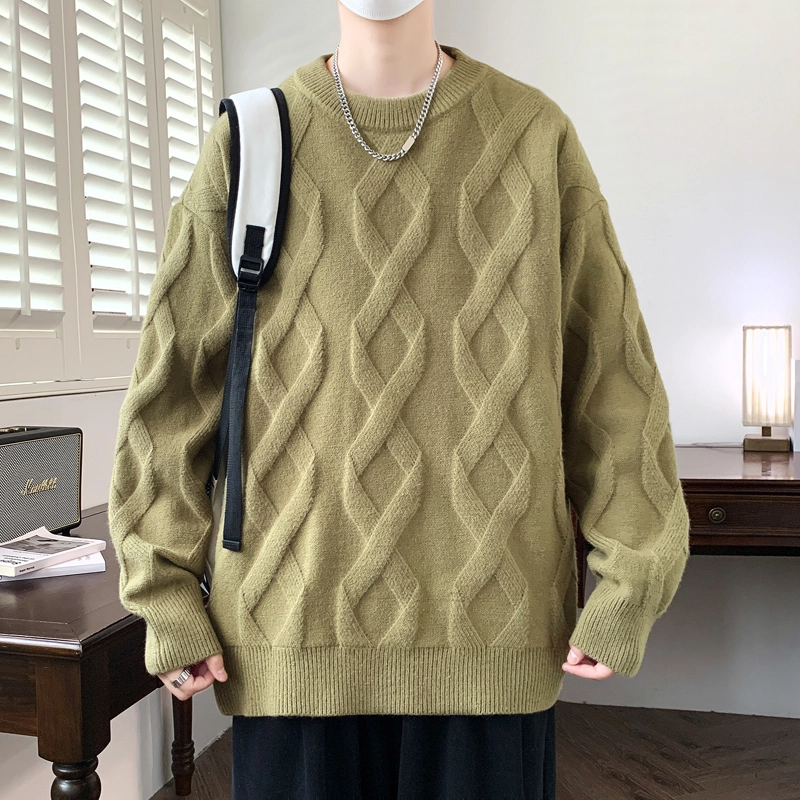 百胜狐 百胜狐美式圆领男秋冬宽松扭花设计感慵懒风百搭套头针织衫 男款