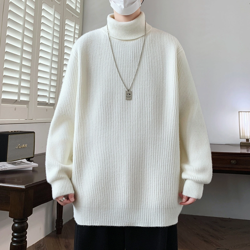 百胜狐 百胜狐纯色高领男士秋冬季潮流百搭宽松打底加厚保暖内搭线衣针织衫 男款