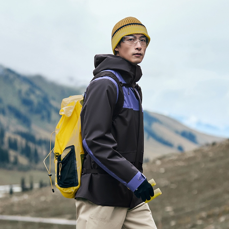 鸿星尔克  山境 三合一全天候抓绒内胆拼接  保暖耐磨防水防雨防风冲锋衣 男女同款 两件套 正黑矿紫