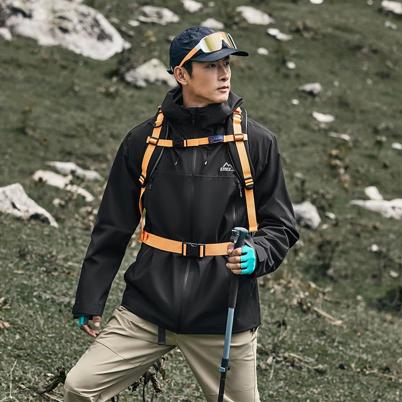 鸿星尔克 纵横 山系户外三合一御寒保暖登山徒步攀岩运动宽松连帽夹克 男女同款 两件装 正黑