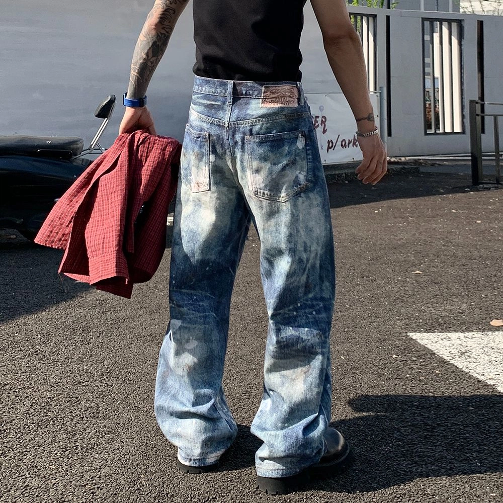宝米卡 独特潮牌宽松水洗街头牛仔裤 男女同款