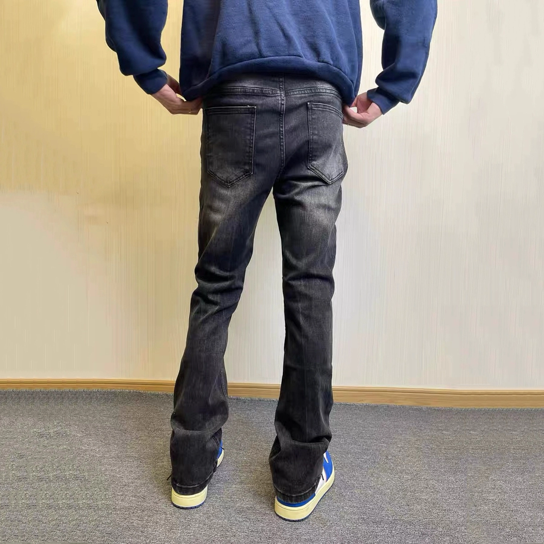 拾个壹先生 美式高街重磅水洗做旧微喇百搭休闲复古风牛仔裤 男女同款