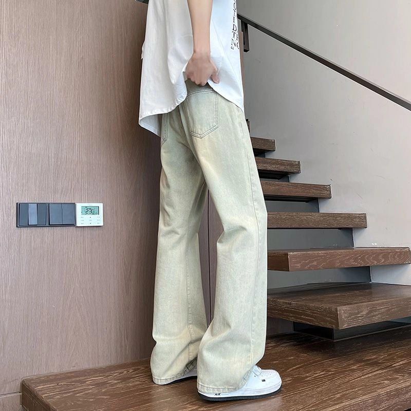 宝米卡 美式高街夏季薄款休闲百搭弯刀微喇牛仔裤 男女同款