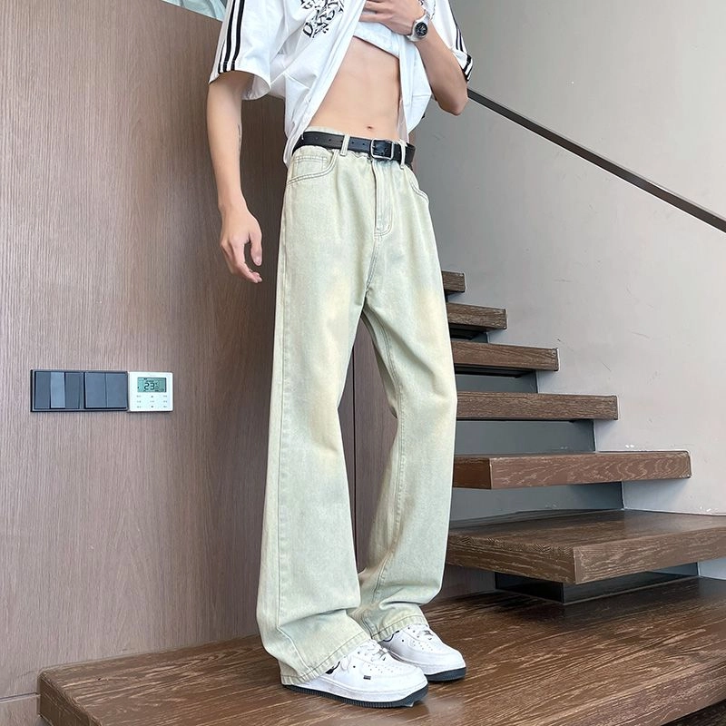 宝米卡 美式高街夏季薄款休闲百搭弯刀微喇牛仔裤 男女同款