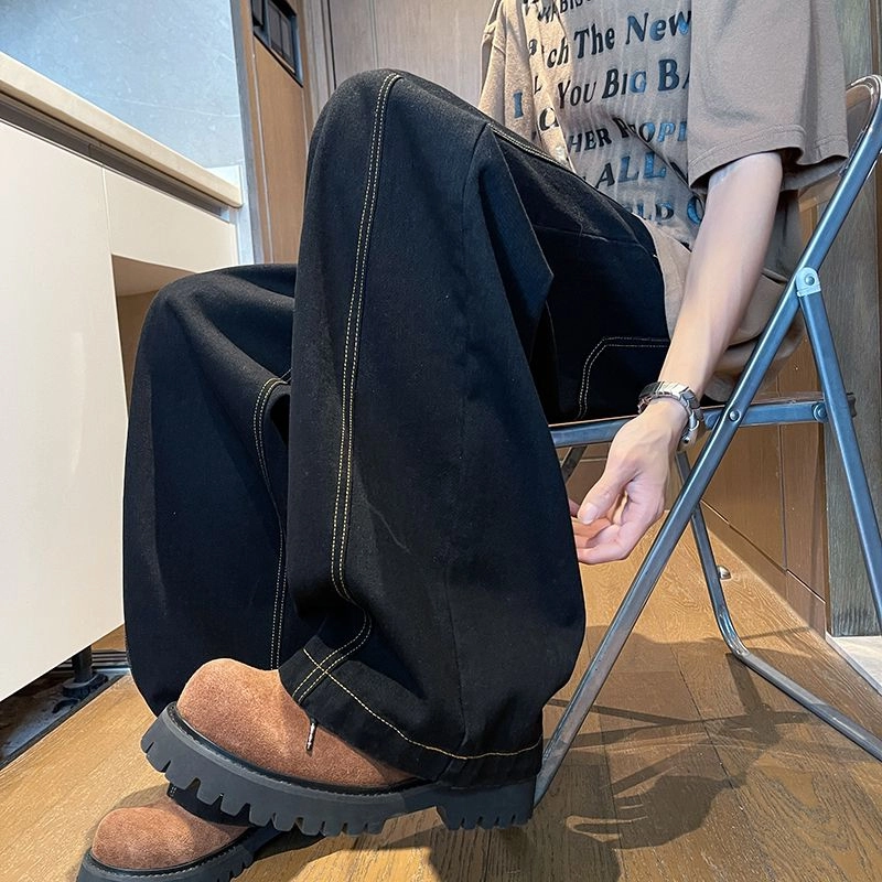 宝米卡 弯刀薄款美式复古宽松直筒裤长裤牛仔裤 男女同款