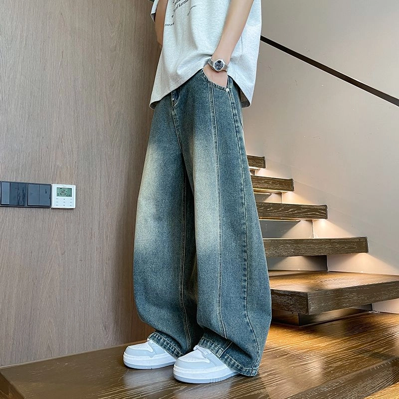 宝米卡 弯刀薄款美式复古宽松直筒裤长裤牛仔裤 男女同款
