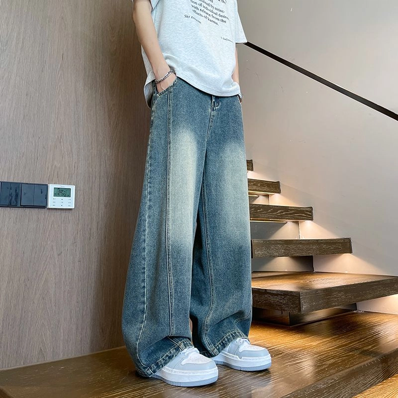 宝米卡 弯刀薄款美式复古宽松直筒裤长裤牛仔裤 男女同款
