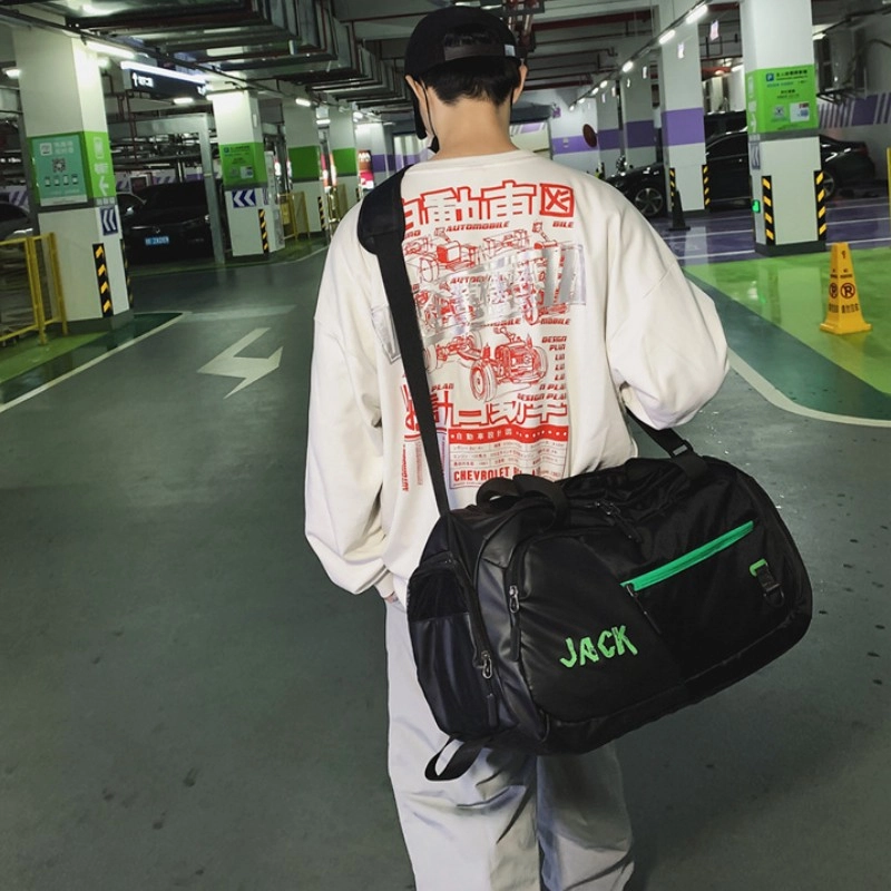 爱尔绅特 干湿分离运动旅行包大容量行李袋 牛津布 健身包 中号 男女同款情侣款 白色 黑色
