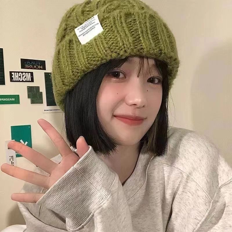 佩洛依 秋冬大头围显脸小堆堆帽麻花 保暖护耳针织 腈纶 绒线帽 男女同款情侣款