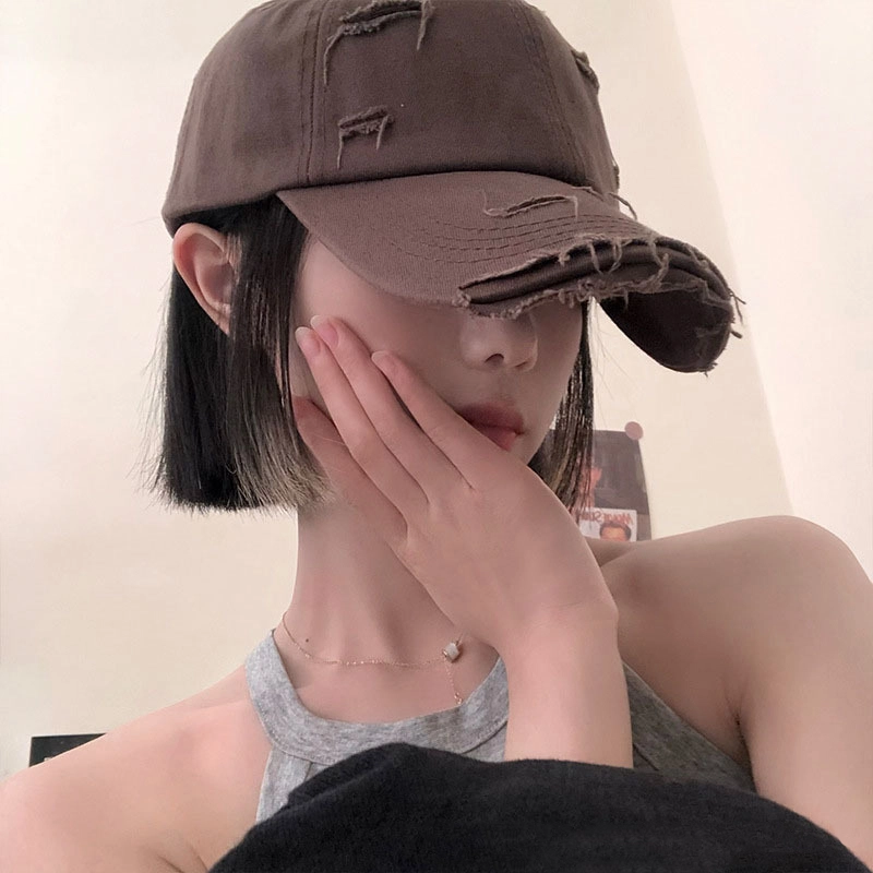 佩洛依 破边破洞做旧休闲遮阳防晒 棉涤 鸭舌帽 女款