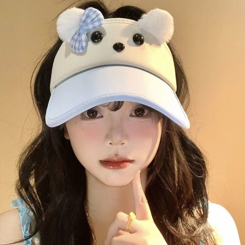 佩洛依 可爱蓝色蝴蝶结小狗 防紫外线防晒户外跑步透气夏季空顶遮阳帽百搭 聚酯纤维 鸭舌帽 男女同款情侣款