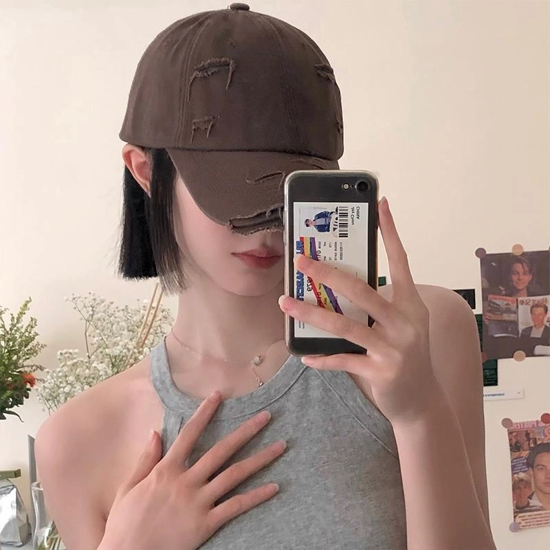 佩洛依 破边破洞做旧休闲遮阳防晒 棉涤 鸭舌帽 女款