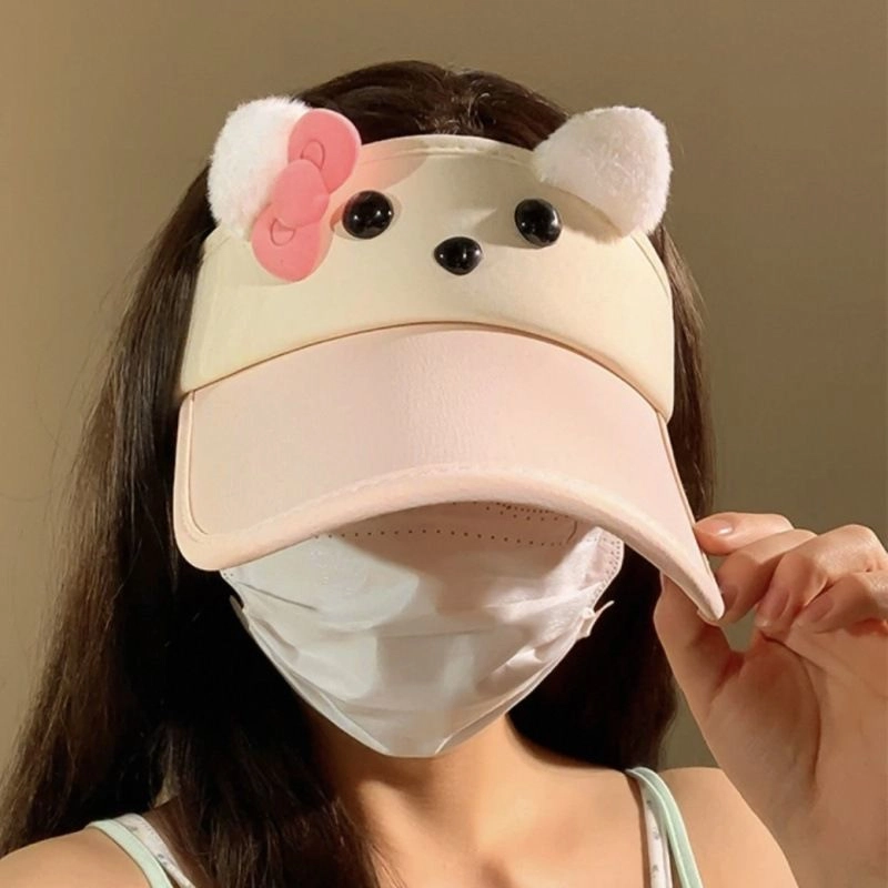 佩洛依 可爱蓝色蝴蝶结小狗 防紫外线防晒户外跑步透气夏季空顶遮阳帽百搭 聚酯纤维 鸭舌帽 男女同款情侣款