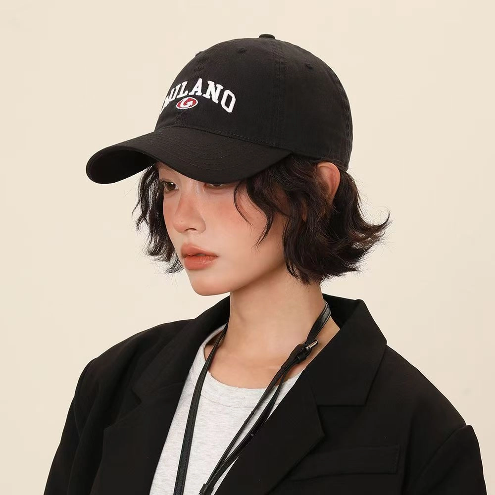 佩洛依 大头围简约字母刺绣个性软顶防晒街头 聚酯纤维 鸭舌帽 男女同款情侣款