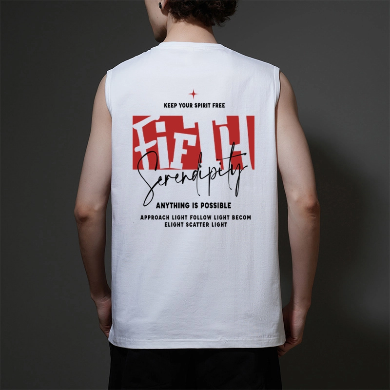 棉基因 夏季宽松圆领纯棉外穿不规则图案打底衫篮球运动数字创意英文字母印花坎肩无袖背心 男女同款