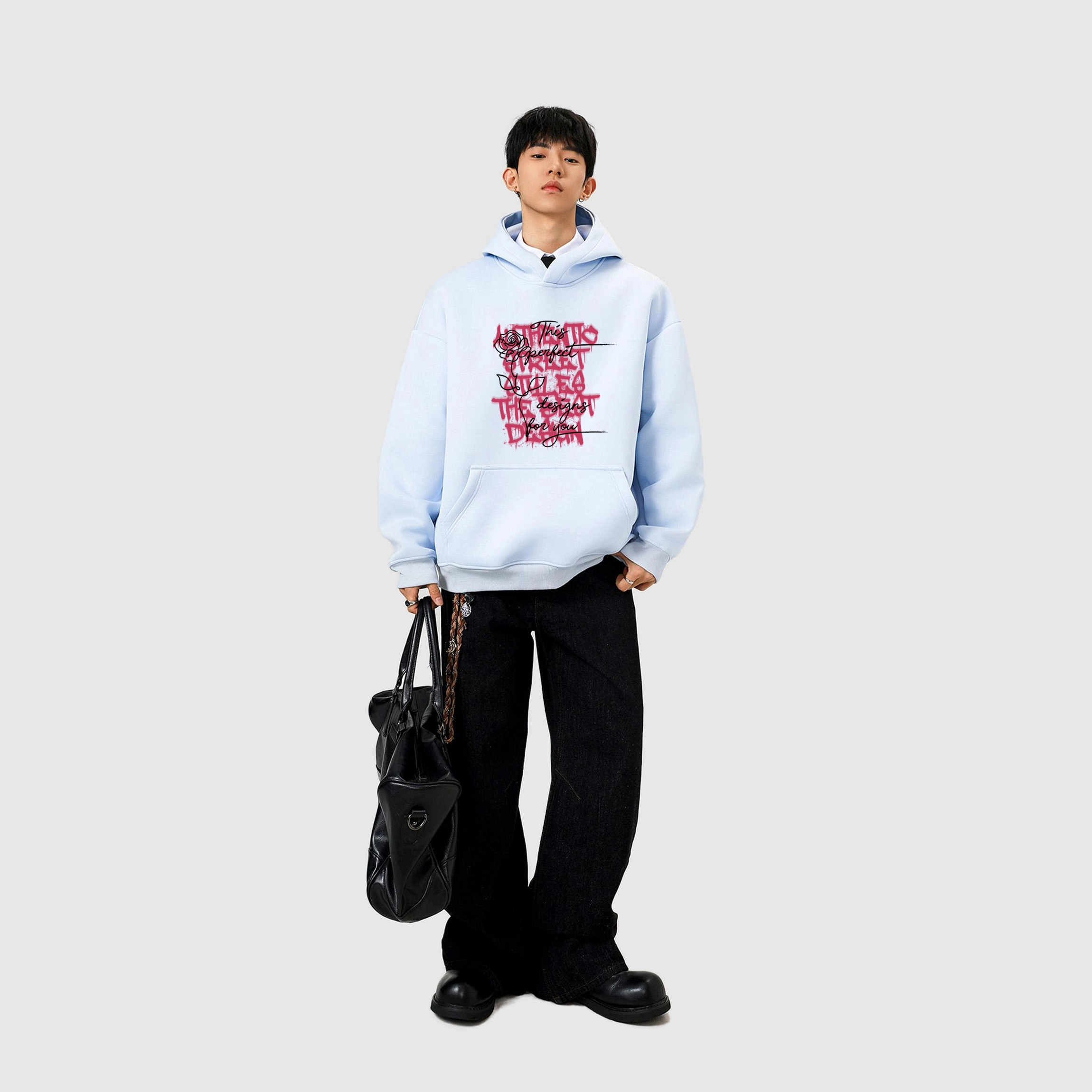 棉基因 早秋浪漫涂鸦手绘玫瑰潮流男生帽子高街潮牌经典国潮辣妹韩系女潮男青少年复古男装户外通勤慵懒风基础款打底连帽卫衣 男女同款
