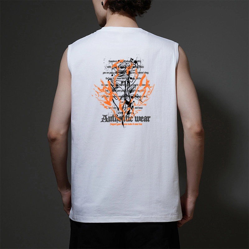 棉基因 宽松圆领纯棉外穿打底衫篮球运动玫瑰暗黑风浪漫高街涂鸦个性美式复古肌肉训练透气无袖坎肩背心 男女同款