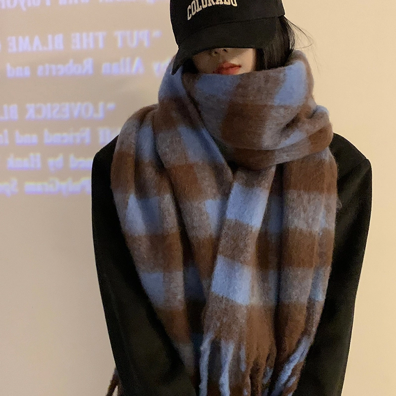 浪莎 高级氛围感黑白格子 聚酯纤维 绒线围巾 男女同款情侣款