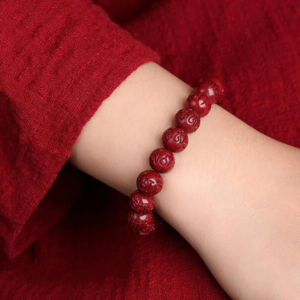 宝致 紫金砂六字箴言转运圆珠 再造辰砂朱砂 手串 男女同款情侣款