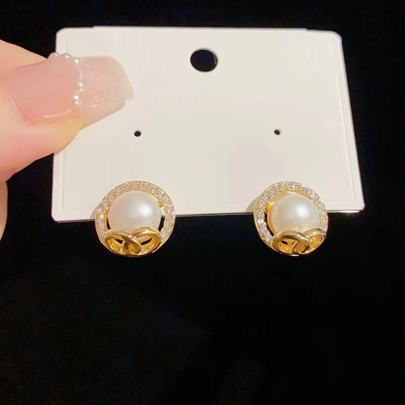 品彩 锆石小巧圆形耳饰 轻奢高级感气质 减龄 淡水珍珠 耳钉 女款
