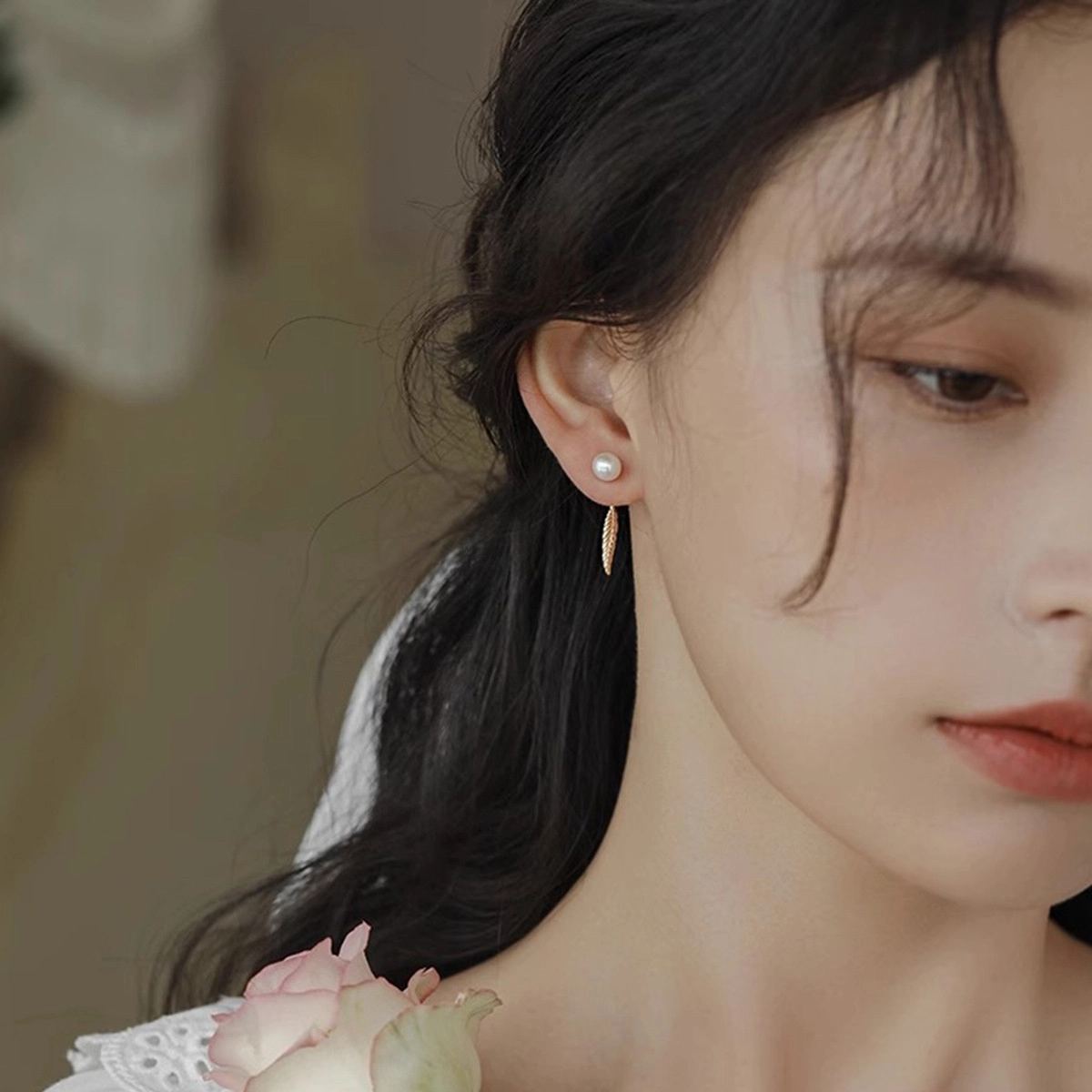品彩 一款两戴长款流苏 羽毛叶子 年轻减龄精致 轻奢气质高级感 淡水珍珠 耳钉 女款