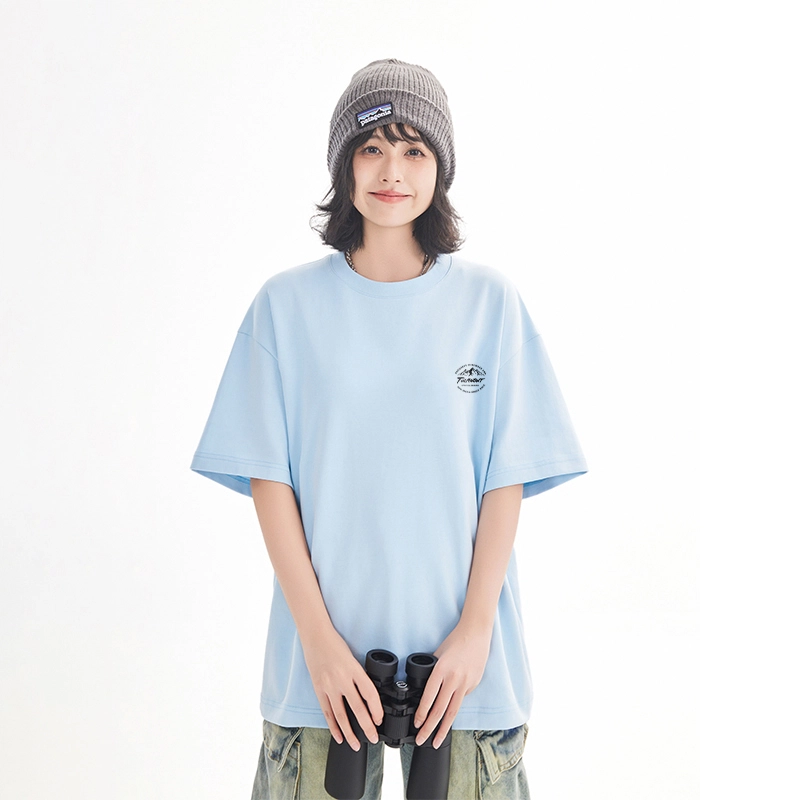 图兰朵 美式速干纯棉重磅基础款雪山字母简约通勤百搭舒适亲肤柔软圆领套头休闲运动时尚潮流短袖宽松潮牌正肩浅色打底衣 男女同款