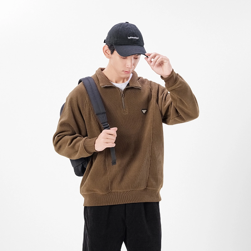 希越 秋冬美式重磅复古半拉链立领宽松潮流纯色套头卫衣 男款