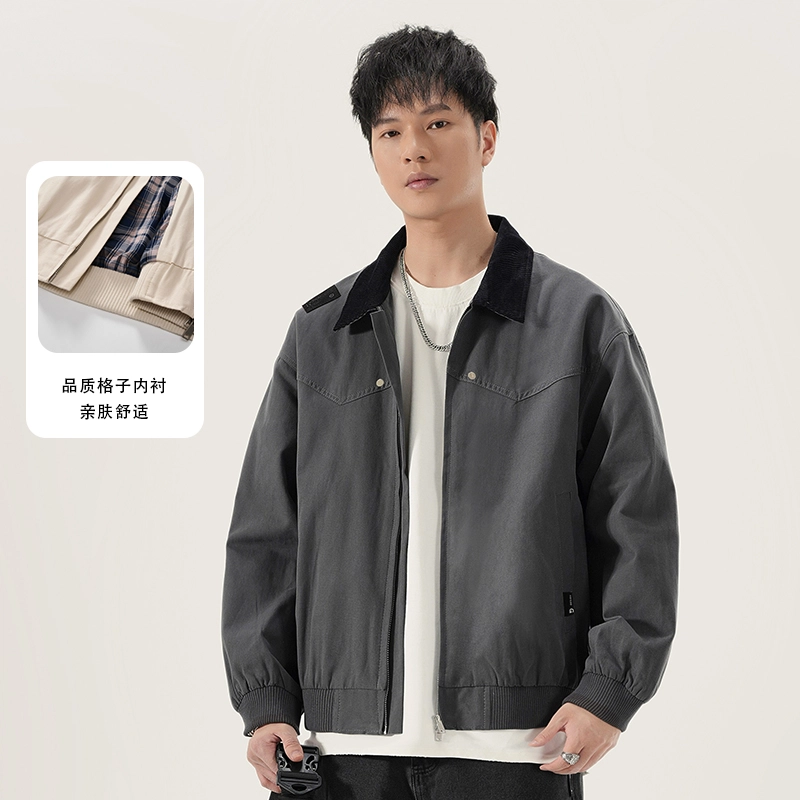 希越 美式复古灯芯绒翻领工装外套底特律潮流撞色百搭夹克 男款