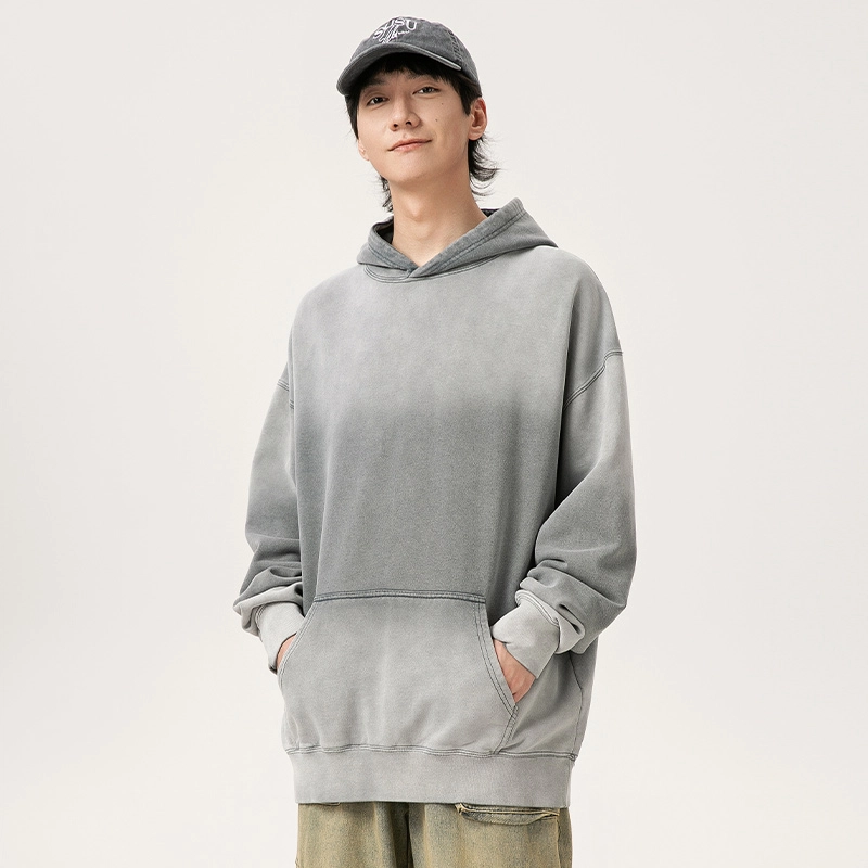 希越 高端美式复古渐变色连帽宽松大码情侣休闲百搭卫衣 男款