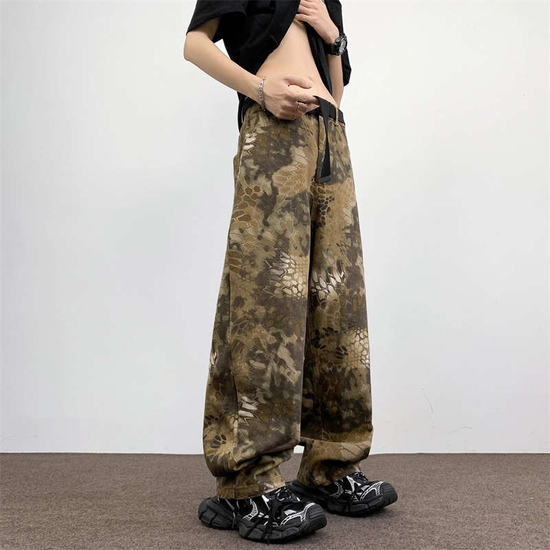 极限涡轮 迷彩蛇纹小众美式潮流高街潮牌百搭宽松时尚痞帅牛仔裤 男女同款 黑色