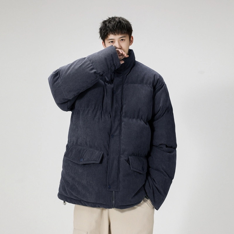 极限涡轮 纯色宽松灯芯绒立领保暖面包服舒适百搭厚款简约棉服 男女同款