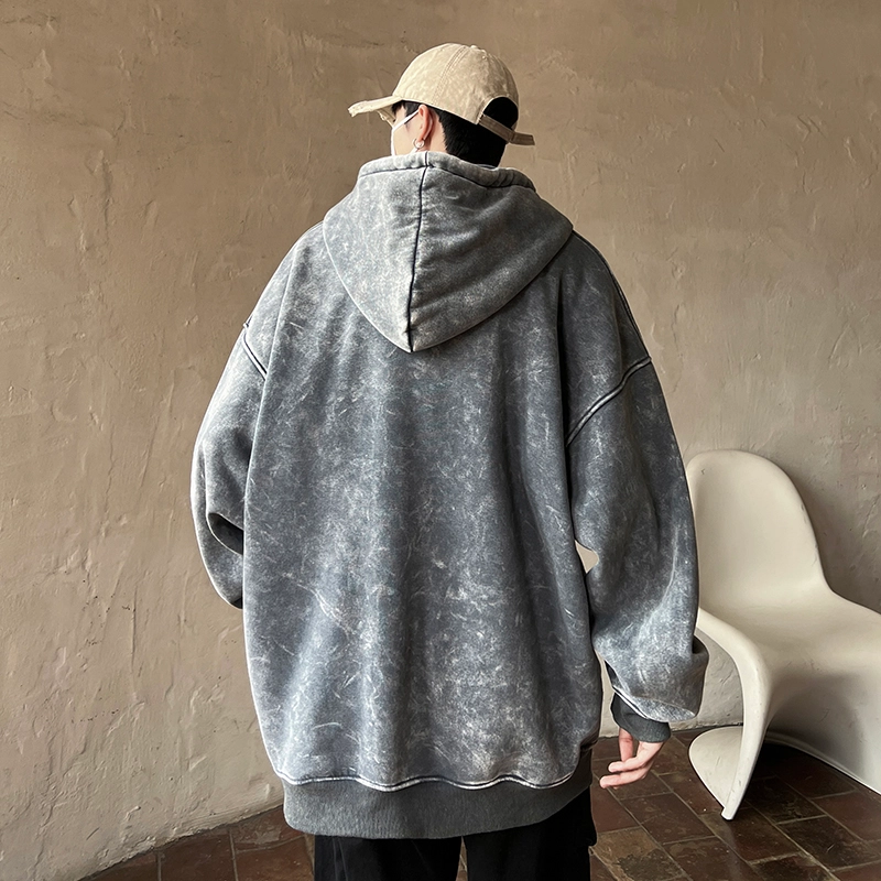 极限涡轮 潮牌脏辫孩印花连帽重磅宽松水洗做旧卫衣 男女同款