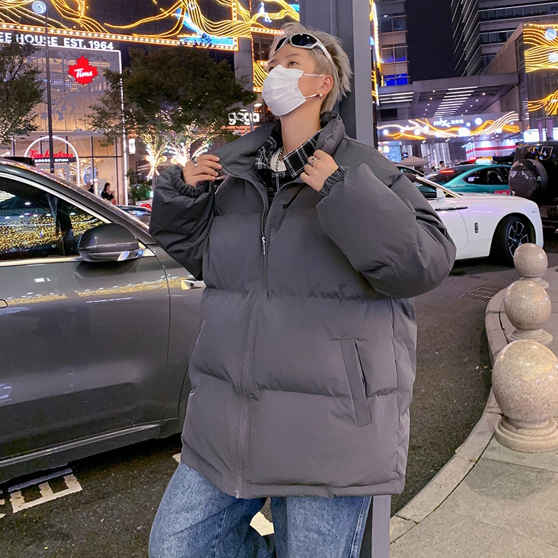 极限涡轮 美式潮牌高街纯色假两件百搭休闲棉服 男女同款
