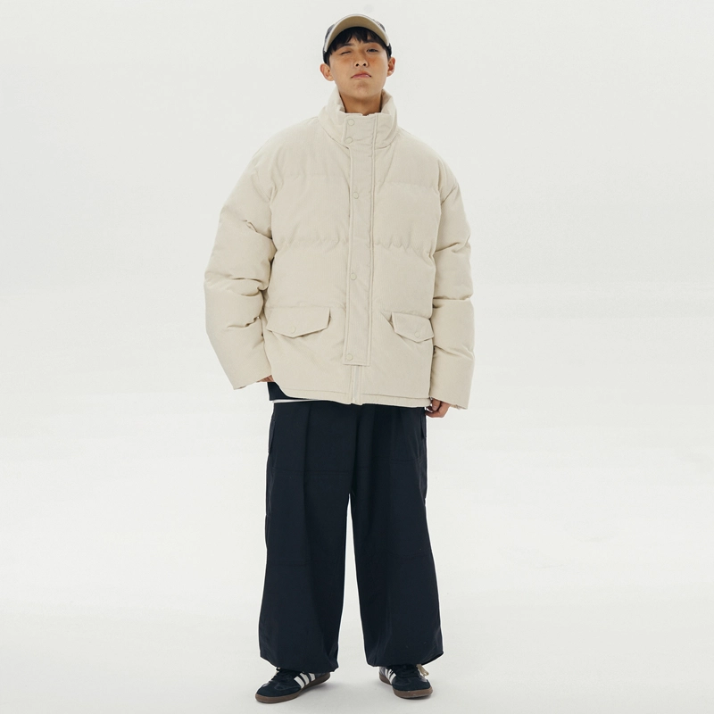 极限涡轮 纯色宽松灯芯绒立领保暖面包服舒适百搭厚款简约棉服 男女同款