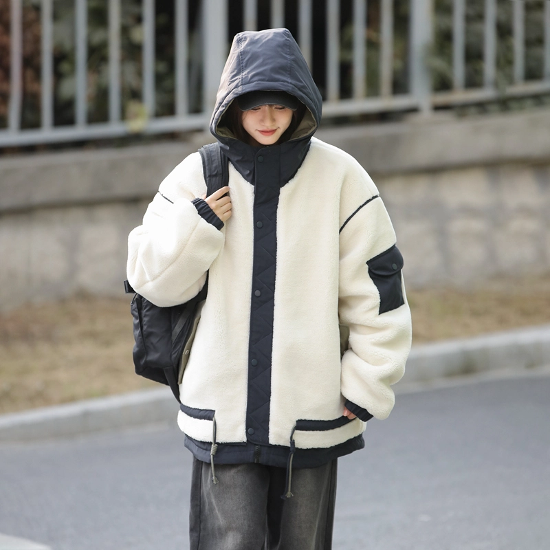 极限涡轮 羊羔毛撞色工装防风加绒加厚高品质棉服 男女同款