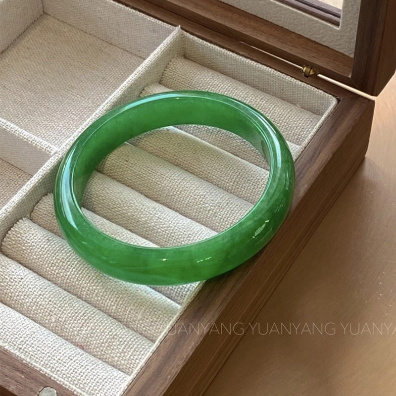 鸳鸯金楼新中式国风福系列 辣绿色稳重优雅手镯 妈妈款雍容华贵典雅百搭女款玉镯子