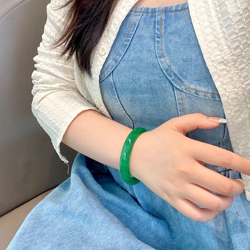 鸳鸯金楼新中式国风福系列 辣绿色稳重优雅手镯 妈妈款雍容华贵典雅百搭女款玉镯子