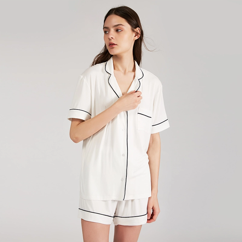 弗利少女 情侣睡衣纯色简约翻领短袖短裤可外穿长袖家居服套装睡衣礼盒 夏季 男女同款 两套装