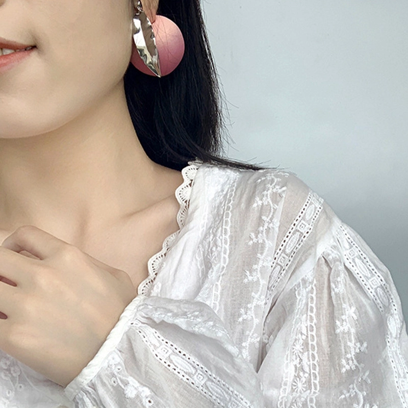 若觅 单只 个性 穿搭 桃花 时尚大桃子 混合材质 耳环 女款