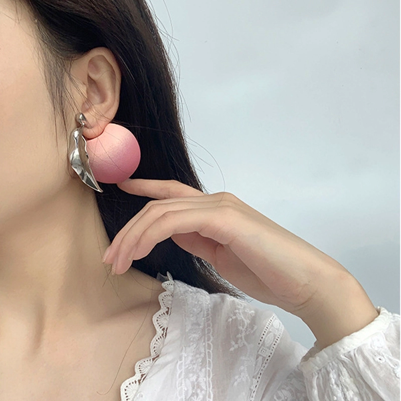 若觅 单只 个性 穿搭 桃花 时尚大桃子 混合材质 耳环 女款