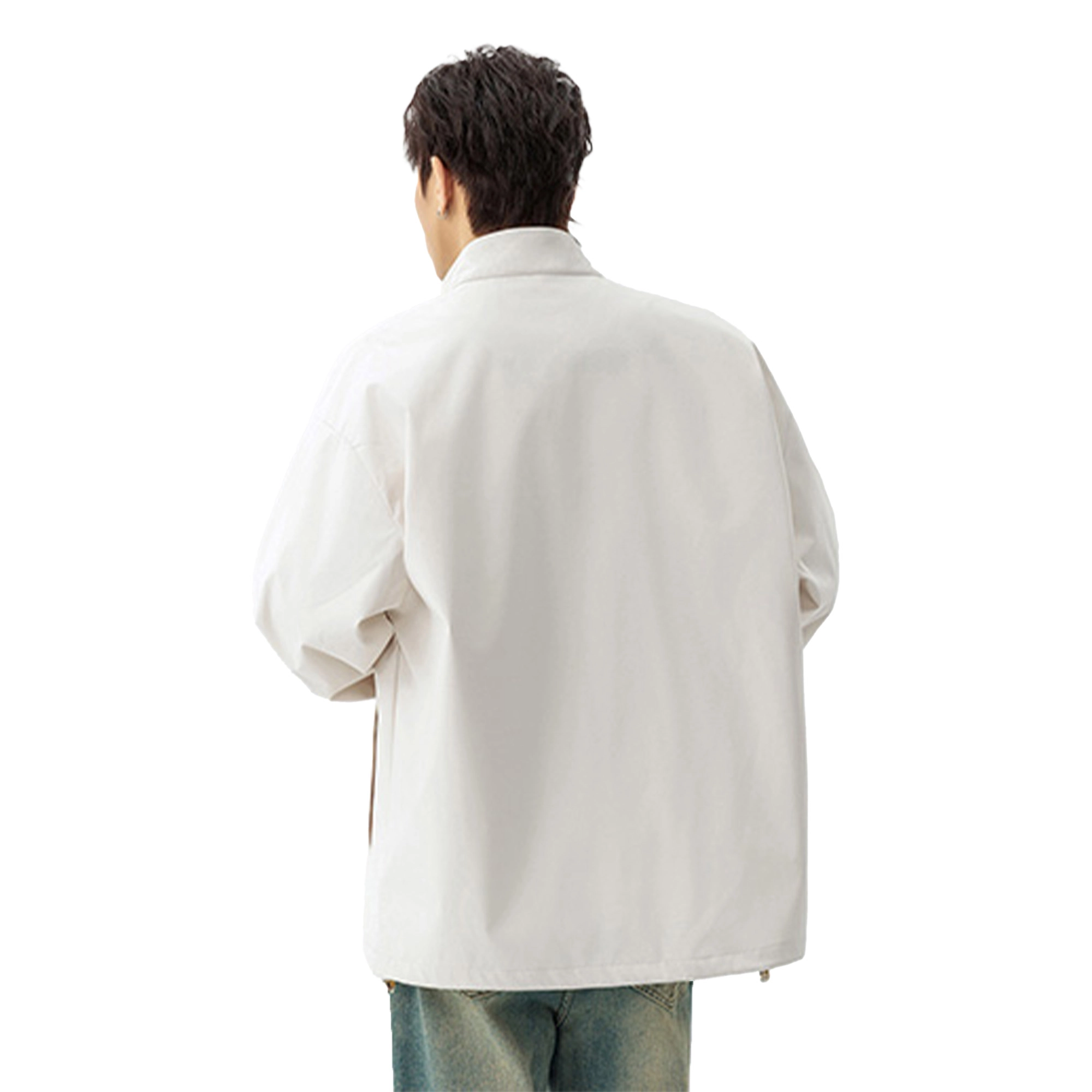 棉基因 美式高街复古纯色简约立领外套格纹设计宽松休闲薄款百搭校园风长袖夹克 男女同款