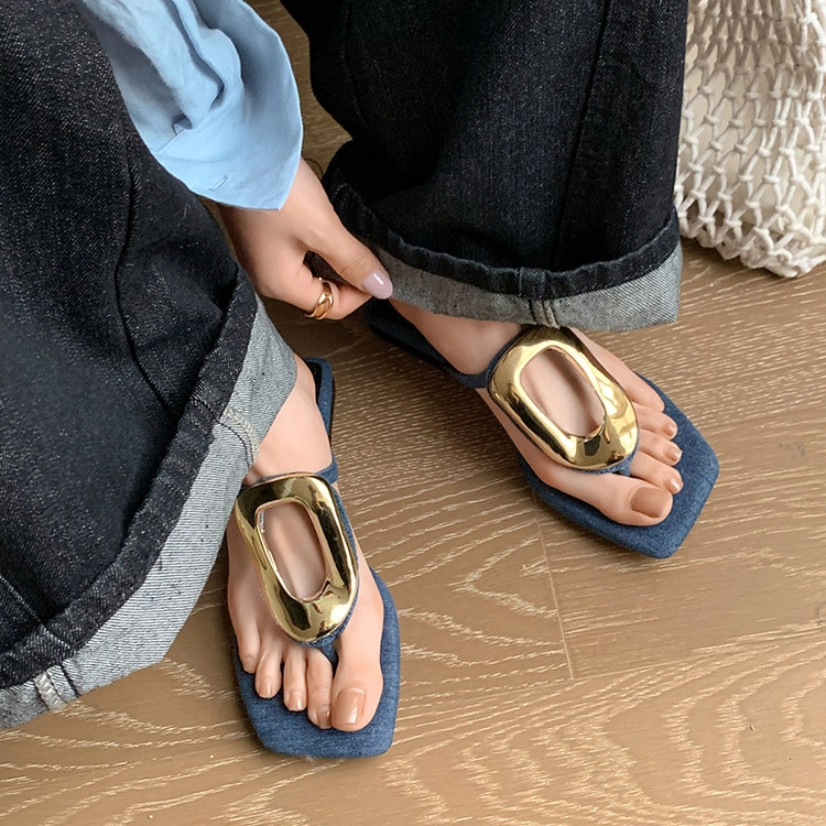 希灵 简约气质舒适日常人字拖鞋 女 蓝色