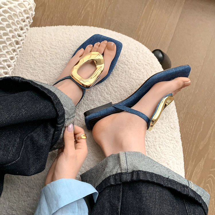 希灵 简约气质舒适日常人字拖鞋 女 蓝色