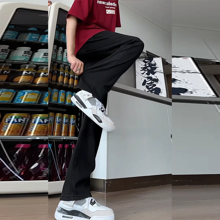 捷帕 美式高街纯色简约百搭直筒长裤子水洗复古做旧弯刀宽松中腰基础款休闲通勤牛仔裤 男女同款