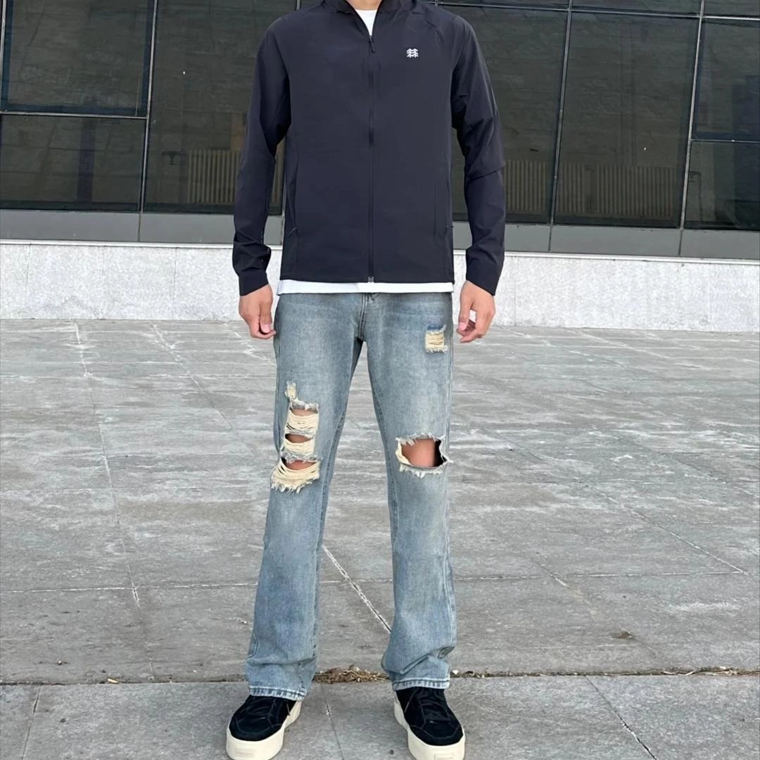 捷帕 美式高街复古水洗做旧小众潮牌中腰直筒日常休闲百搭牛仔裤 男女同款