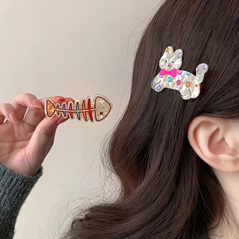 简应舒 趣味可爱小鱼小猫侧边夹刘海夹碎发小夹子日常小发卡发饰 亚克力+合金 发夹 女款