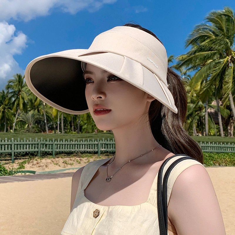 艾佳微 夏季日常通勤游玩时尚百褶大檐便携收纳防紫外线遮阳可叠卷空顶 聚酯纤维 防晒帽 男女同款情侣款